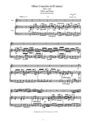 Bach - Oboe Concerto in D minor for Oboe and Piano - Score and Part