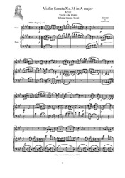 Mozart - Violin Sonata No.35 in A major for Violin and Piano - Score and Part