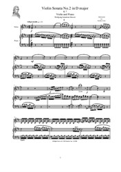 Mozart - Violin Sonata No.2 in D major for Violin and Piano - Score and Part