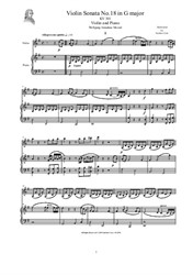 Mozart - Violin Sonata No.18 in G major for Violin and Piano - Score and Part