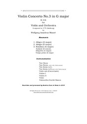 Mozart - Violin Concerto No.3 in G major for Violin and Orchestra - Score and Parts