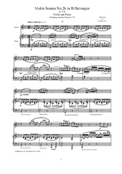 Mozart - Violin Sonata No.26 in B flat major for Violin and Piano - Score and Part