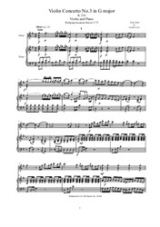 Mozart - Violin Concerto No.3 in G major for Violin and Piano - Score and Part