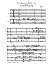 Mozart - Piano Quartet No.1 in G minor for Violin, Viola, Cello and Piano - Score and Parts