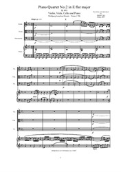 Mozart - Piano Quartet No.2 in E flat major for Violin, Viola, Cello and Piano - Score and Parts