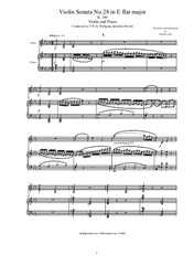 Mozart - Violin Sonata No.28 in E flat for Violin and Piano - Score and Part
