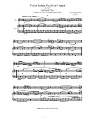 Mozart - Violin Sonata No.36 in F major for Violin and Piano - Score and Part